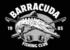 T-shirt conception de barracuda pêche dans ancien style vecteur