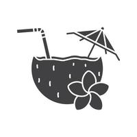 icône de glyphe de cocktail de plage. symbole de silhouette. cocktail pina colada avec paille, parapluie et fleur de plumeria. espace négatif. illustration vectorielle isolée vecteur