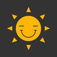 icône de couleur de glyphe de sourire heureux de soleil. smiley avec les yeux fermés. bonne humeur. symbole de la silhouette sur fond noir. espace négatif. illustration vectorielle vecteur