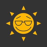 icône de couleur de glyphe de sourire de soleil frais. heure d'été. émoticône de bonne humeur. symbole de la silhouette sur fond noir. espace négatif. illustration vectorielle vecteur