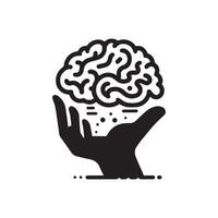minimaliste noir et blanc cerveau logo vecteur
