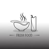 Frais nourriture logo conception avec une bol de soupe et une cuillère vecteur