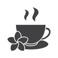 icône de glyphe de tasse de thé aux herbes. symbole de silhouette. tasse à thé avec fleur de plumeria. espace négatif. illustration vectorielle isolée vecteur