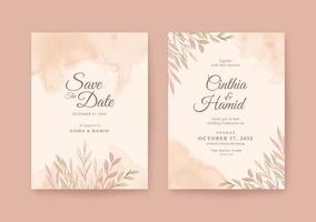 invitation de mariage romantique avec de belles feuilles aquarelle vecteur