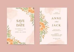 invitation de mariage rustique avec une belle collection florale à l'aquarelle vecteur