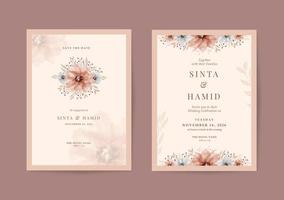 invitation de mariage rustique et romantique avec une belle aquarelle florale vecteur