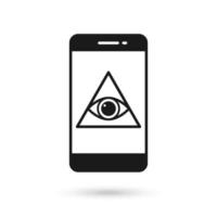 icône de conception plate de téléphone portable avec tout le symbole de pyramide d'oeil voyant vecteur