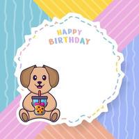 carte de voeux de joyeux anniversaire avec un personnage de dessin animé de chien mignon. illustration vectorielle vecteur