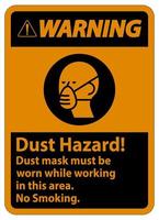 avertissement signe d'interdiction de fumer un masque anti-poussière doit être porté lorsque vous travaillez dans cette zone vecteur