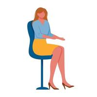 jeune femme assise sur une chaise plate illustration vectorielle. Employé. Femme de bureau brune en costume d'affaires et en chaussures à talons hauts personnage isolé sur fond blanc vecteur