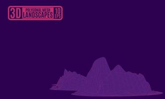 affiche violet foncé avec des montagnes de néons informatiques vecteur
