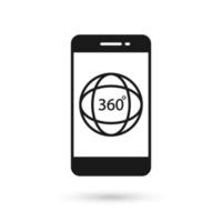 icône de conception plate de téléphone portable avec signe d'angle de rotation 360 degrés. vecteur