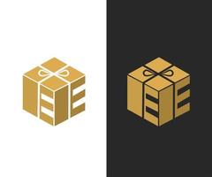 élément de conception de logo de boîte avec forme hexagonale et lettre e, concept de livraison express vecteur