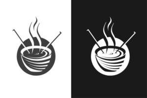 éléments de logo de conception de nourriture, de bol, de baguettes et d'eau chaude vecteur