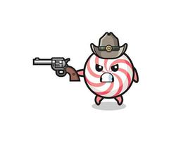 le cowboy de la sucette tourbillonnante tirant avec une arme à feu vecteur