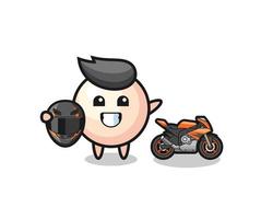 dessin animé mignon de perle en tant que coureur de moto vecteur