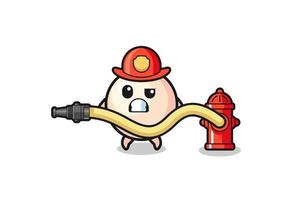 dessin animé de perle comme mascotte de pompier avec tuyau d'eau