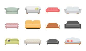 canapé et canapés meubles ensemble d'icônes vectorielles à plat. style d'illustration de dessin animé. vecteur