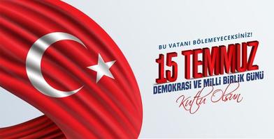 illustration vectorielle. vacances turques. traduction du turc, la journée de la démocratie et de l'unité nationale de la turquie, des vétérans et des martyrs du 15 juillet. avec des vacances