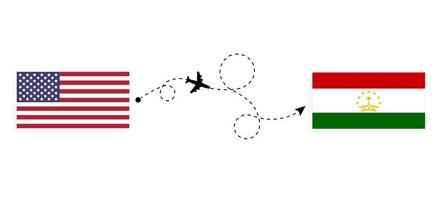 vol et voyage des états-unis au tadjikistan par concept de voyage en avion de passagers vecteur
