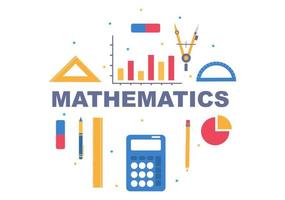 apprentissage des mathématiques de l'éducation et de la connaissance fond illustration vectorielle de dessin animé. science, technologie, ingénierie, formule ou mathématiques de base vecteur