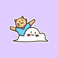 vecteur de dessin animé de chat kawaii dans le nuage. parfait pour les enfants de la crèche, carte de voeux, fille de douche de bébé, conception de tissu.