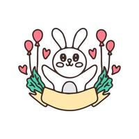 vecteur de dessin animé de lapin kawaii avec des ballons. parfait pour les enfants de la crèche, carte de voeux, fille de douche de bébé, conception de tissu.