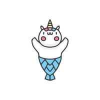 Bande dessinée de mascotte de sirène de licorne kawaii. illustration pour t-shirt, affiche, logo, autocollant ou marchandise de vêtements. vecteur