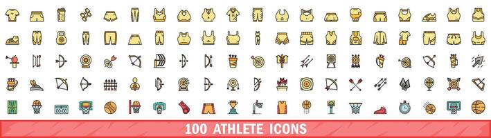 100 athlète Icônes ensemble, Couleur ligne style vecteur