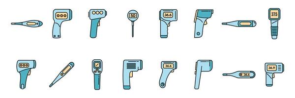 numérique thermomètre Icônes ensemble vecteur Couleur ligne