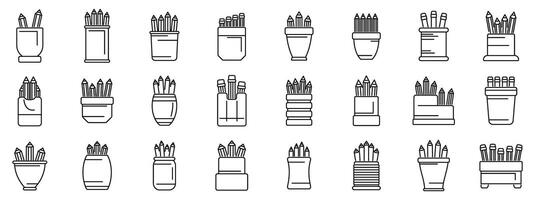 crayon supporter Icônes ensemble contour vecteur. école art titulaire vecteur