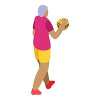 Sénior grand-père jouer basketball icône isométrique vecteur. faire des exercices formation vecteur