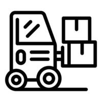 entrepôt chariot élévateur icône contour vecteur. espace de rangement livraison des boites vecteur