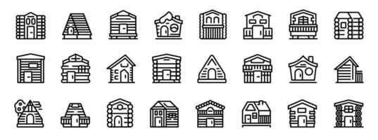 en bois cabine Icônes ensemble contour vecteur. bois arbre Accueil vecteur