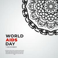 1er décembre bannière ou modèle de carte de la journée mondiale du sida et arrière-plan avec mandala vecteur
