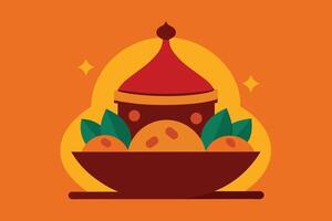 iftar ramadhan menu nourriture sur traditionnel tajine vecteur illustration