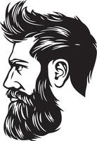 branché mode homme avec cheveux et barbe. noir et blanche. vecteur illustration.