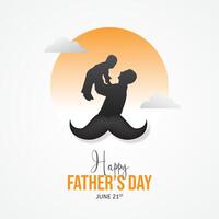 les pères journée juin 21e avec moustache père et enfant silhouette illustration isolé Contexte vecteur
