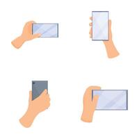 téléphone intelligent Icônes ensemble dessin animé vecteur. main en portant mobile téléphone vecteur