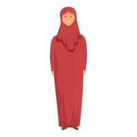 mignonne musulman fille dans rouge icône dessin animé vecteur. religion traditionnel vecteur