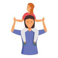 enfant sur mère épaules icône dessin animé vecteur. marrant vacances vecteur