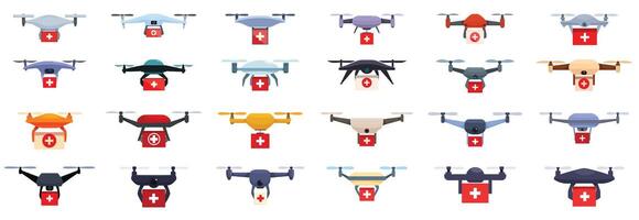 drone médical Icônes ensemble dessin animé vecteur. livraison pilule vecteur