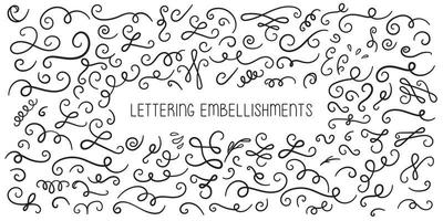 collection d'embellissements de lettrage manuscrit - arabesques, lignes, courbes, spirales, contours. vecteur