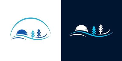 pin arbre rivière Lac bleu logo vecteur