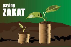 vecteur payant zakat fitrah Ramadan l'argent pièces de monnaie plante vert feuille Terre grandir en haut eid lebaran