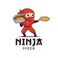 ninja en portant Pizza logo mascotte illustration vecteur