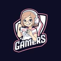 kawaii anime cosplay joueur fille dessin animé esport logo modèle vecteur