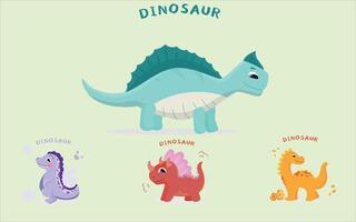 ensemble de mignonne coloré dinosaure clipart. vecteur illustration dans dessin animé style. t-rex, diplodocus, tricératops, ptérodactyle.