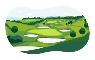 la nature paysage de le golf sport champ cours avec buisson arbre dans brillant ciel vecteur