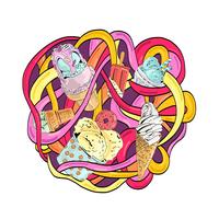 Composition de crème glacée pour le dessin animé doodle dessinés à la main de vecteur coloré.